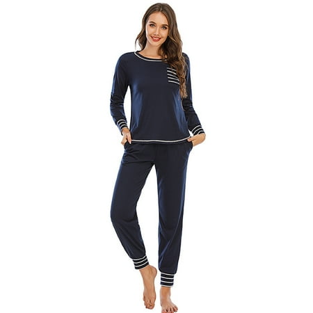 

Spdoo Women s Long Sleeve Pajamas Set with Pockets O Neck Sleepwear Lounge Nightwear (S-XXL)