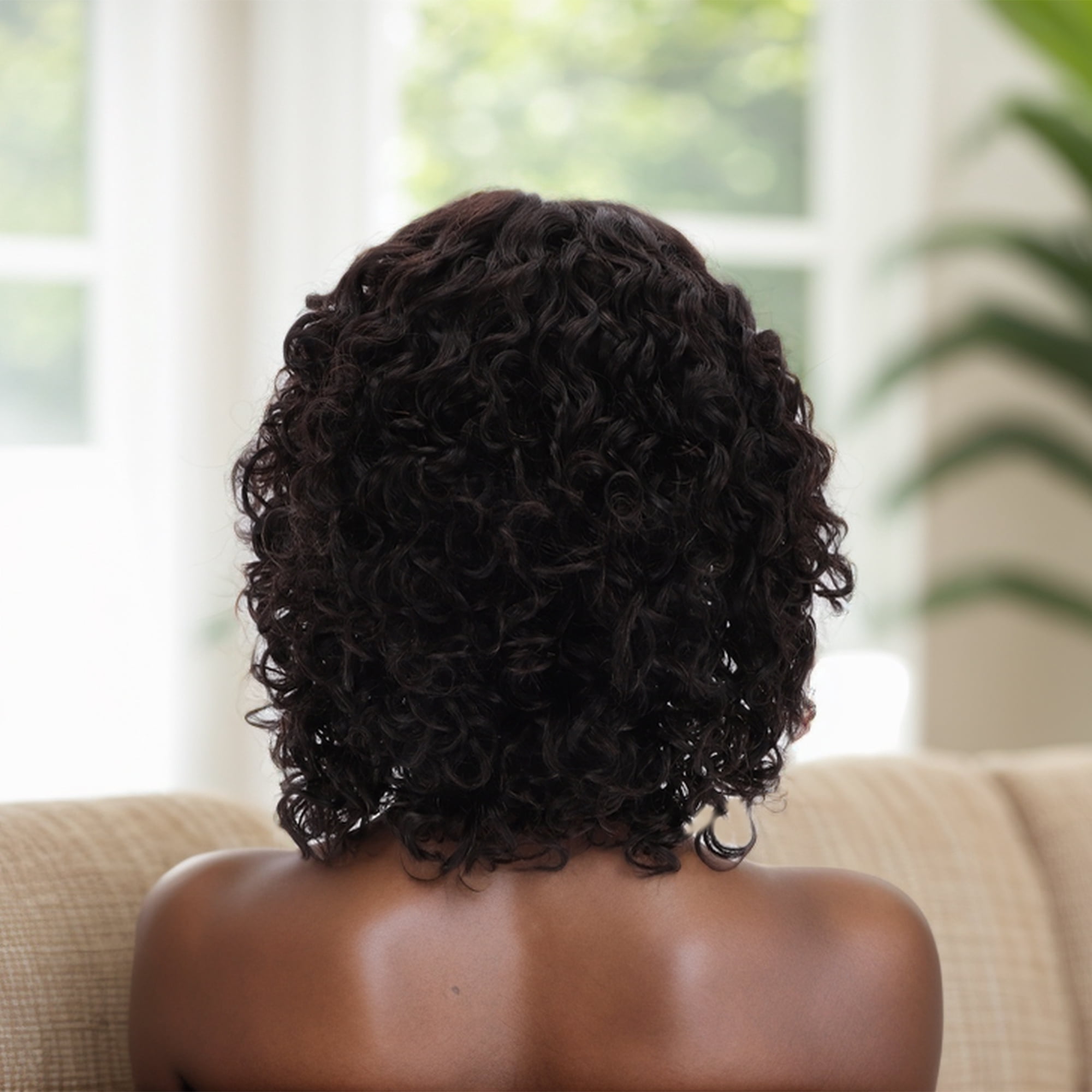 Unique Bargains 1 Pc Bangs Medium Wave Curly Hair Hair Wig Real Human Hair 12in 2x4in 150 Human Wig Black for Women