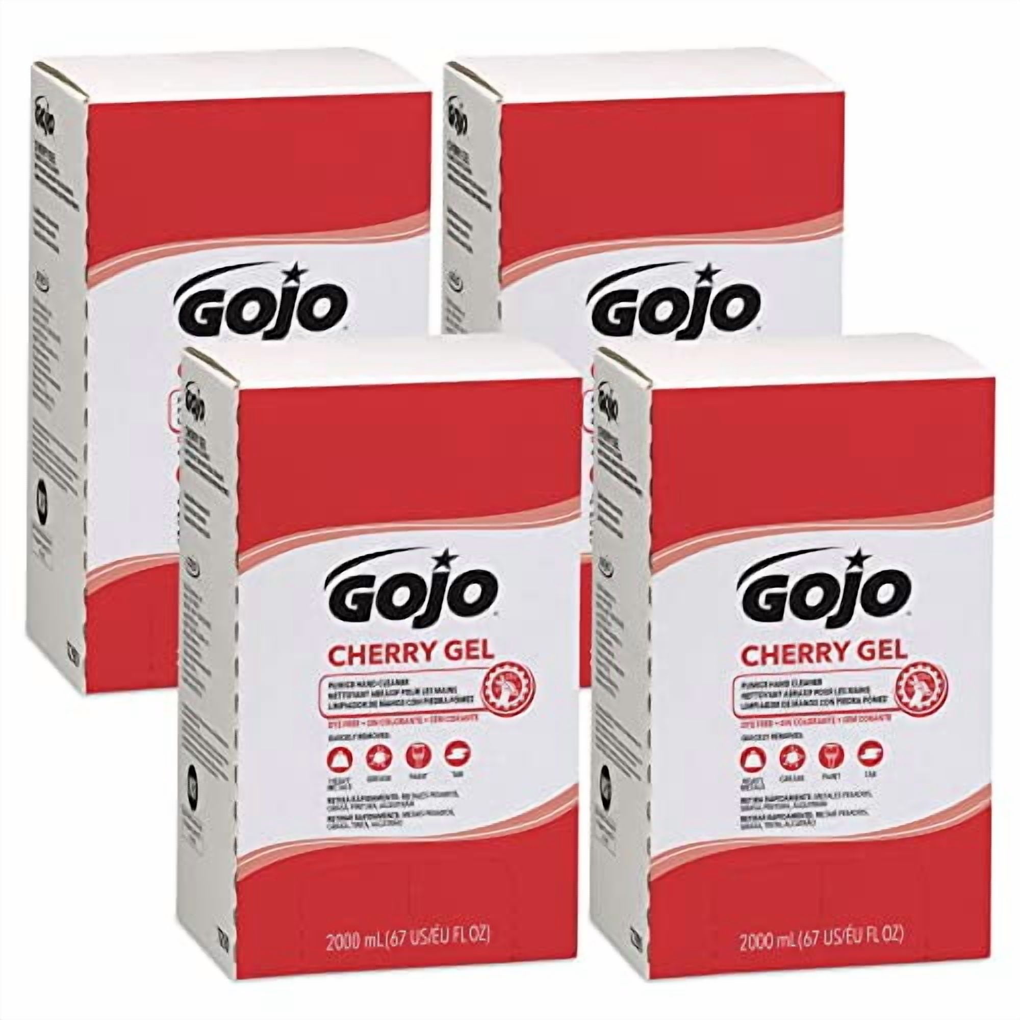 GOJO Industries 7290-04 2000 mL Refill Cherry Gel Pumice Hand Cleaner - Cherry Scent (4/Carton)