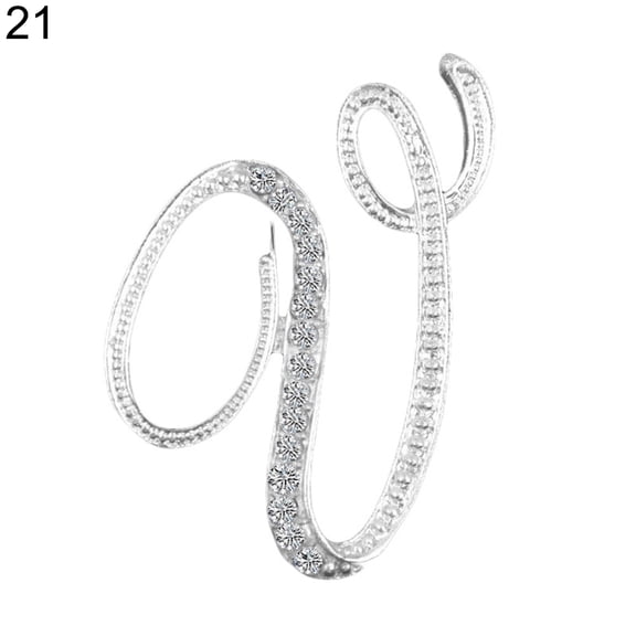 Yesbay 1 Pc Rhinestone English Letters Alphabet A-Z Brooch Pin Ornament-Silver