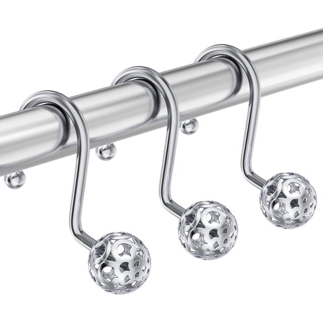 Ganchos para cortina de ducha, anillos para cortina de ducha, ganchos decorativos de metal a prueba de óxido, ganchos de ducha cromados para revestimiento de cortina de ducha, juego de 12 con diseño