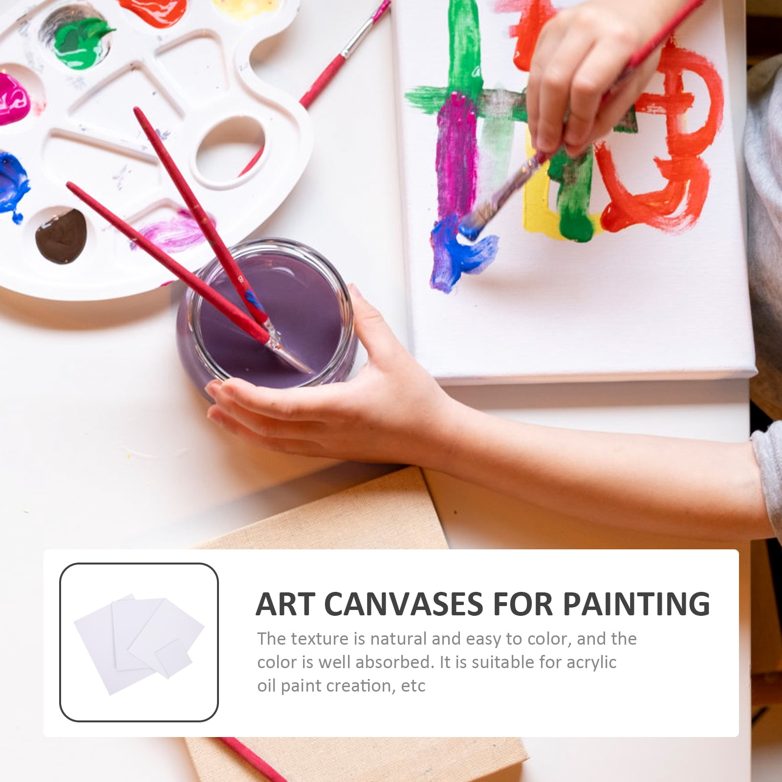 SEWOART 8Pcs Durable White Cotton Canvas Panels for Versatile Painting Projects