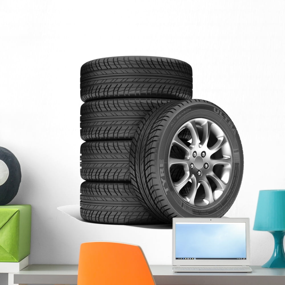 Wheels White 3D Illustration Wall Mural Decal by Wallmonkeys Vinyl Peel ...