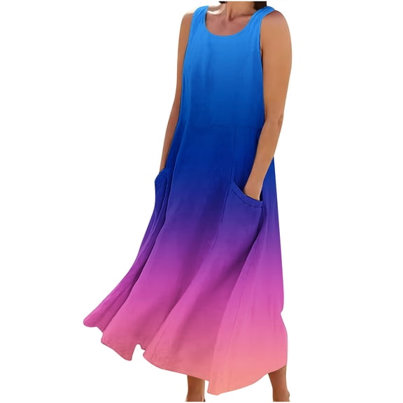 Sexlip Womens Ombre Print High Waist Flowy Maxi Dress Lightweight Breathable Pool Party Holiday Dress Pink L
