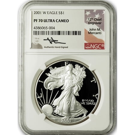 2001-W American Silver Eagle NGC PF70 Ultra Cameo John Mercanti Signed
