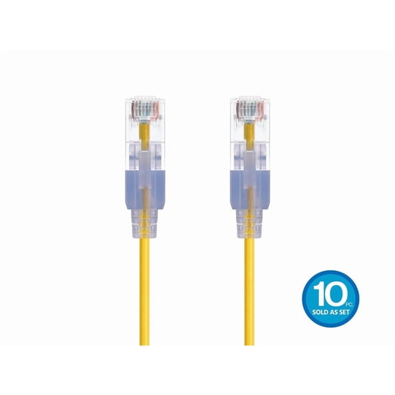 Monoprice Cat6A Ethernet Patch Cable - 7 Feet - Yellow (10 Pack) Snagless RJ45 550Mhz UTP Pure Bare Copper Wire 10G 30AWG - SlimRun Series