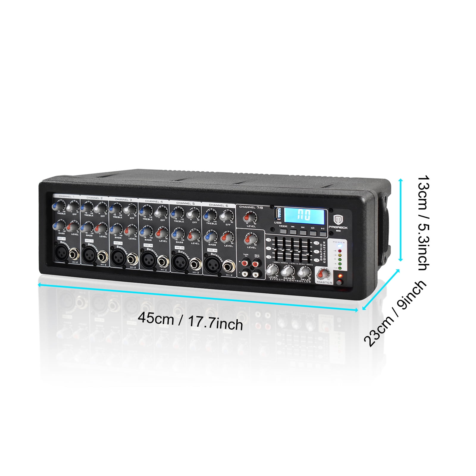 PRORECK MX8 - Beginner's DJ Controller Set with Built-In Amplifier, 8 Channels Mixer Microphone