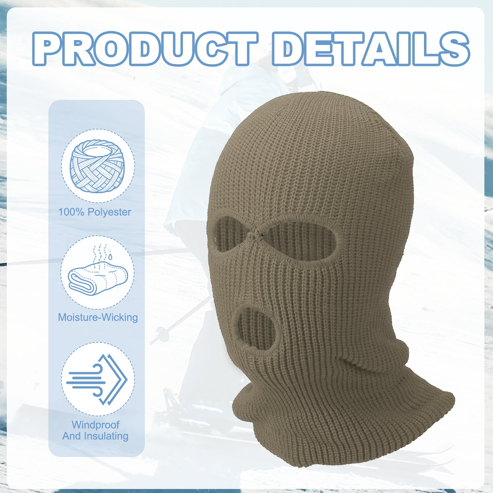 Uxcell 3-Hole Full Face Mask Cover, Polyester&2 Pcs&Khaki