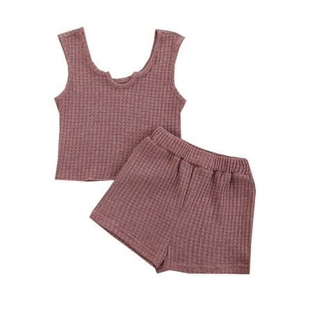 

Baby Summer Clothes Toddler Girls 2pcs Sports Sleeveless Solid Color Top Shorts Suit Clothing Outfits