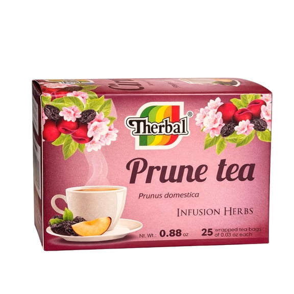 Therbal Prune Tea Herbal Infusion – Ciruela Hierbas Para Infusion, Tea Bags, 25 Count Wrapped Tea Bags, Natural Fruit Herbal Tea