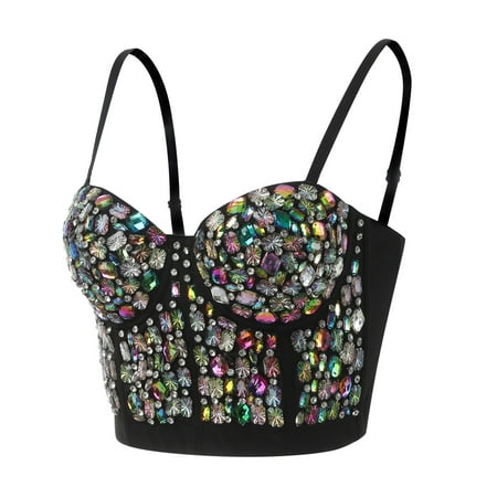 Tittly Vest for Women Camisole Tops for Women Womens Corset Top Bustier Corset Top Tight Fitting Corset Tank Top Suspender Top Solid Short Fashion Halter Top Sequin Tops for Women Black S