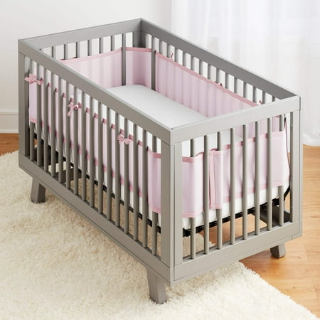 BreathableBaby Breathable Mesh Crib Liner – Classic Collection – Light Pink – Fits Full-Size Four-Sided Slatted and Solid Back Cribs...
