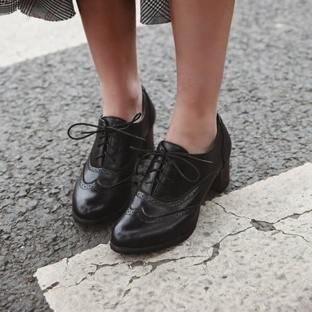 

Christmas Solid Color Heel Women s Round Laceup Thick Casual Highheel Toe Shoes Women s High Heels