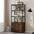 thumbnail image 2 of TribeSigns Bookcase with 2 Drawers, Vintage Industrial Etagere Standard Bookshelf in Rustic, Multiple 4 Tier Storage Cabinet for Home Office Organizer, 2 of 6