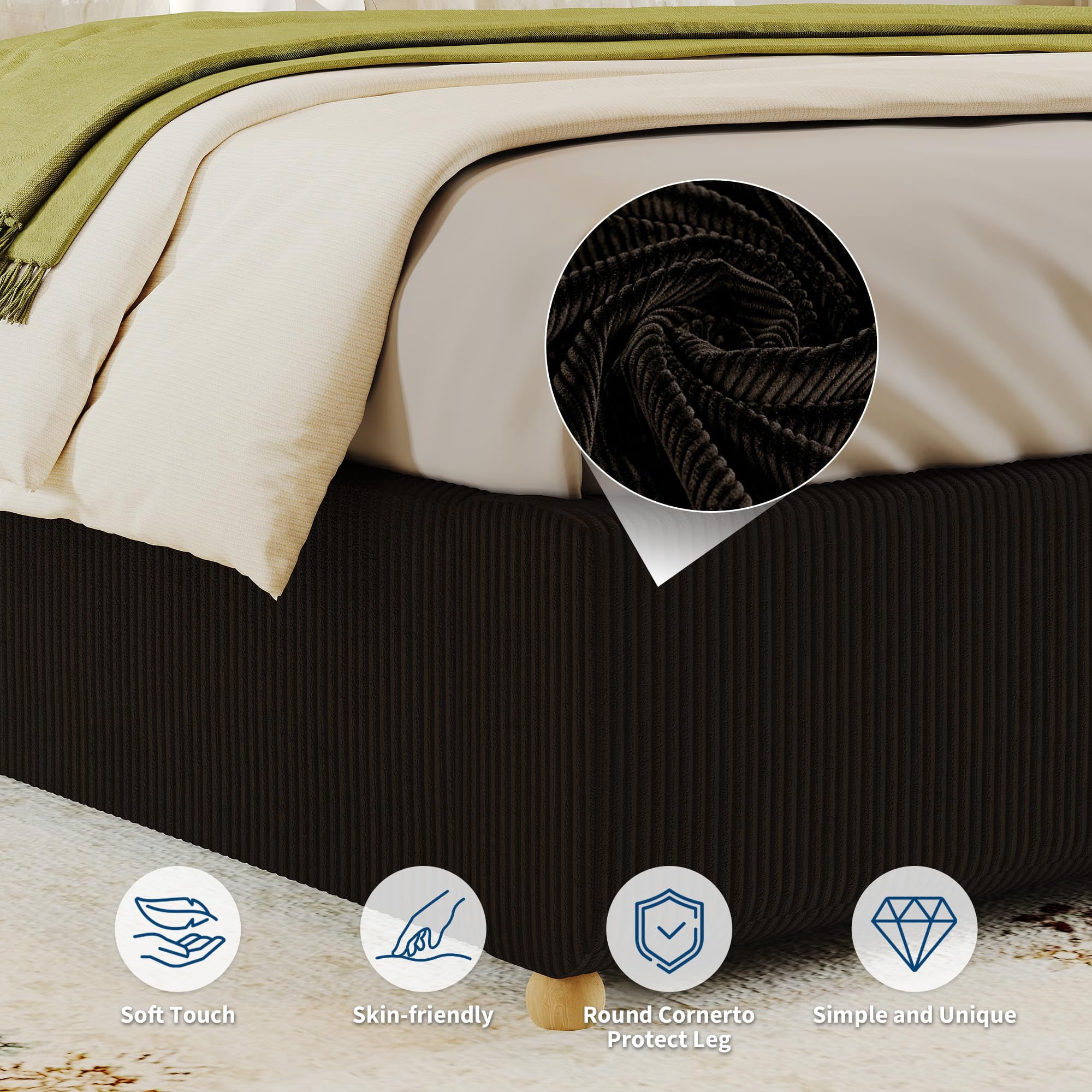 FULL Cloud Bed Frame. Teddy Fleece / Corduroy Upholstered Platform Bed with  Wood Legs, No Box Spring, Easy Assembly