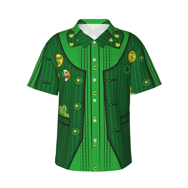 Balery St Patrick's day Camisas hawaianas de manga corta para hombre, camisas playeras de corte holgado, camisas de vacaciones con botones,X-Large