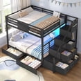 thumbnail image 2 of Plonmago Bunk Bed Full Over Full with Stairs, LED Lights Full Bunk Beds with 2 Storage Drawers & 6 Fabric Drawers, Metal Full Loft Beds with Safety 13.4" Guardrail, Space Saving, Black, 2 of 9