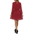 thumbnail image 3 of Vestido de fiesta de mujer Inspire Chic con estrellas doradas, cuello en V, manga larga, acampanado, corte A, XS, rojo oscuro-estrellas, 3 of 6