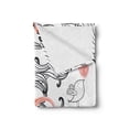 thumbnail image 2 of Modern Soft Flannel Fleece Blanket, Graphic Swirls Wave Like Minimalist Pattern with Bird and Hearts Abstract, Cozy Plush for Indoor and Outdoor Use, 60" x 80", Coral Black and White, by Ambesonne, 2 of 5