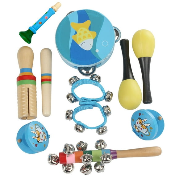 Juego de 10 instrumentos de percusión musicales educativos Nikou para niños azul