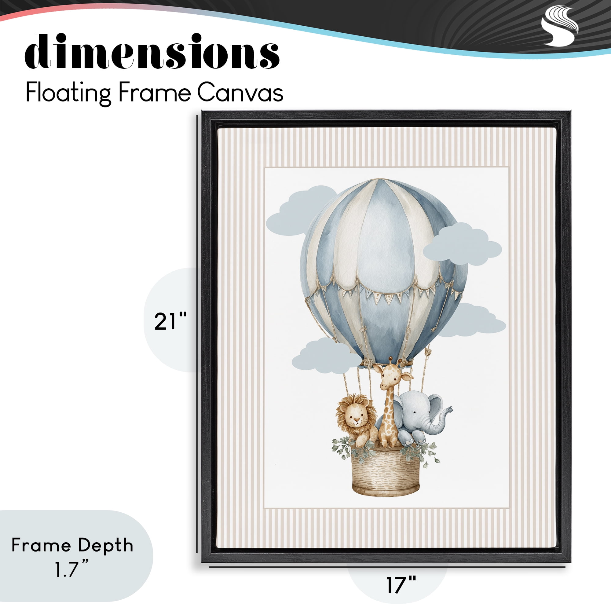Stupell Industries Hot Air Balloon Animals Black Framed Floater Canvas Wall Art, design by Christine Simpson Art