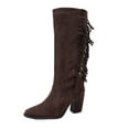 thumbnail image 2 of Roncen Women's Suede Retro Winter Casual Boots - Chunky Heel Square Toe Mid-Calf Boots with Tassel and Cuff Design, Solid Color Slip-On Ankle Boots for Fashion, 2 of 8