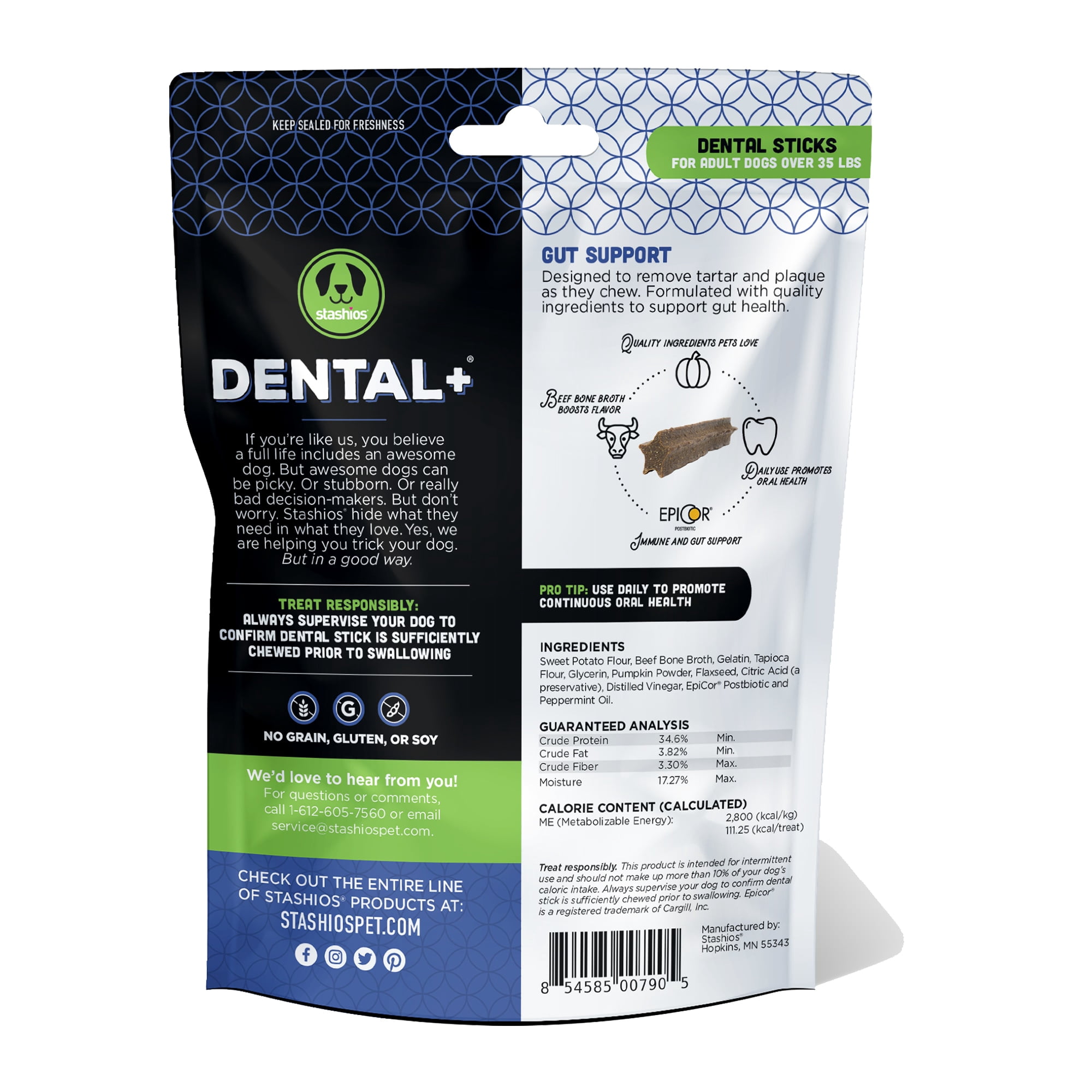 Stashios Peppermint Dental+ Sticks for Dogs Over 35 lbs, 11.3 oz