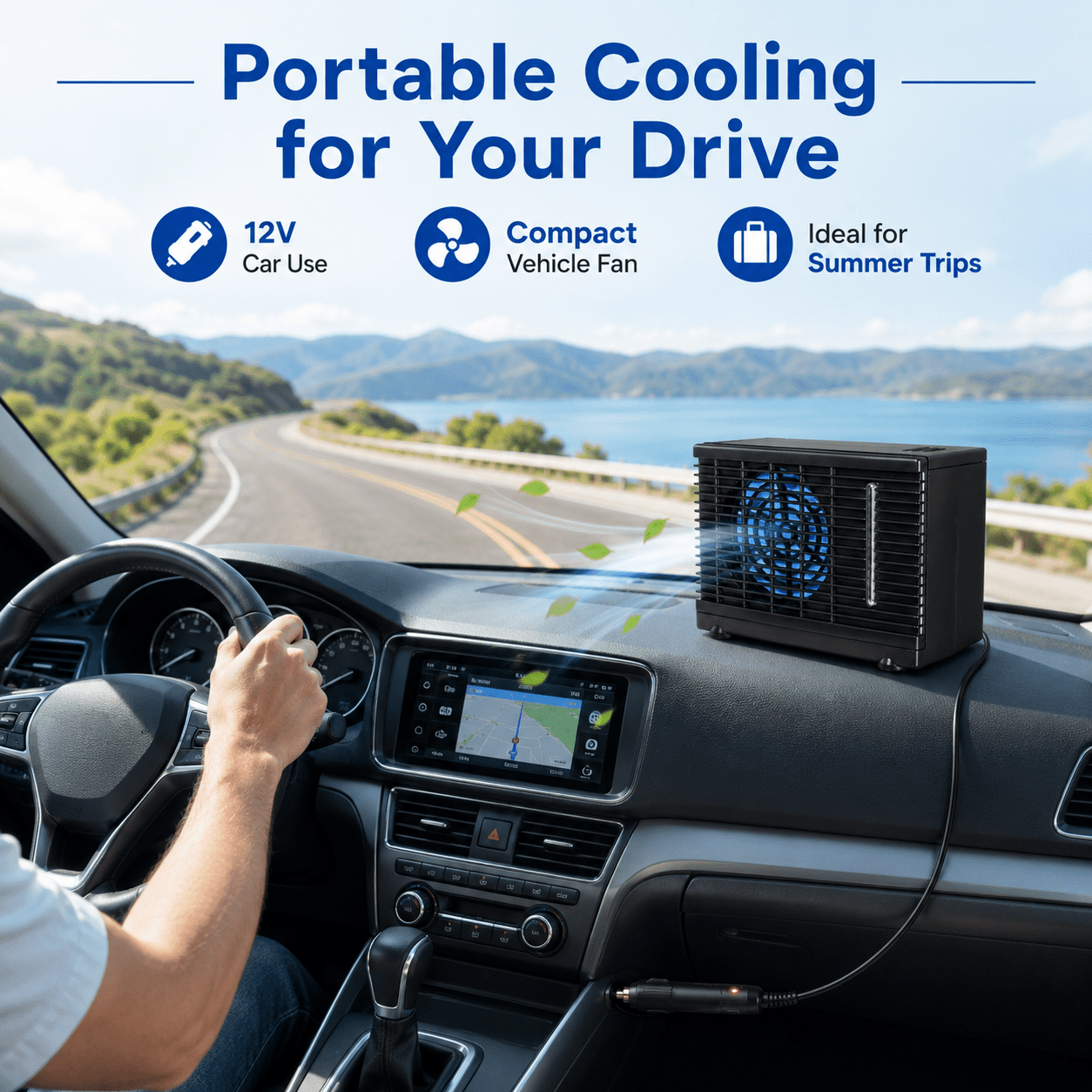 Portable Car Air Conditioner Fan 12V Evaporative Cooler Mini Conditioner For Car Truck Rv Camping Low Noise 2 Wind Levels 7.9X3.7X5.9In