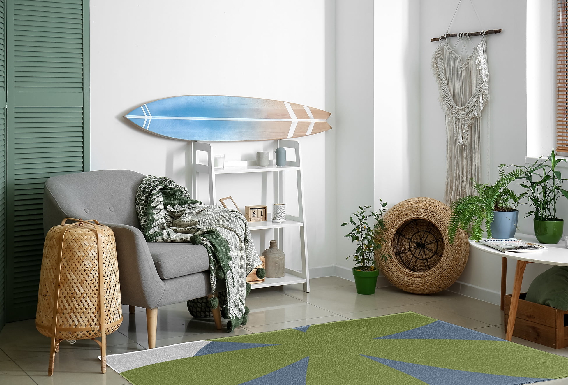 4' x 6' Simply Daisy Bold Flower Modern & Contemporary Chenille Area Rug, Apple Green