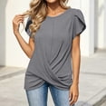 thumbnail image 5 of Cmfcve Tops for Women Pleated Puff Short Sleeve Crew Neck Summer Blouses Casual Loose Fitted Twist Front T Shirts, 5 of 7