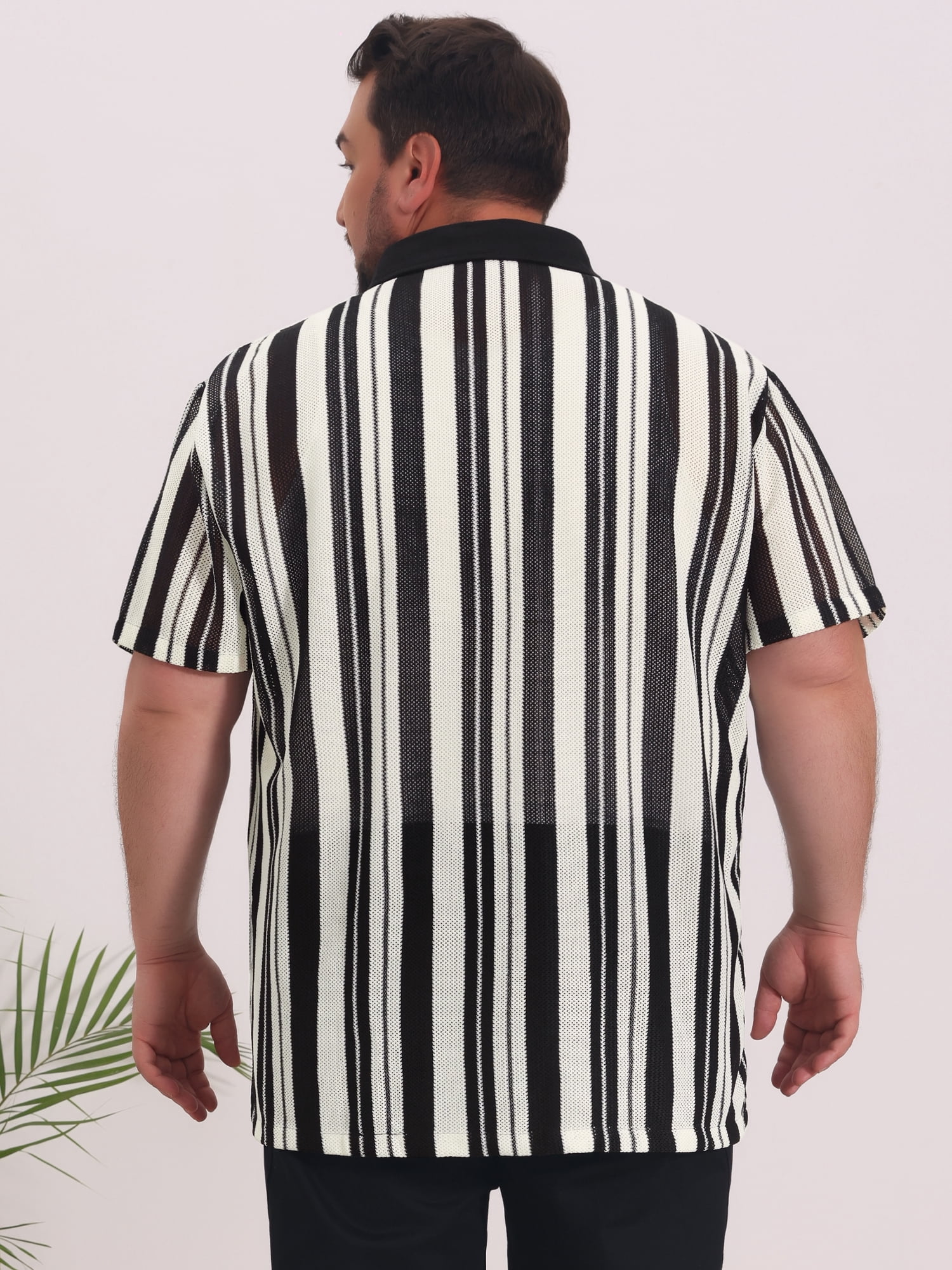 DARING DIVA Men's Big Tall Colorblock Striped Short Sleeve Button-Down Shirt 2XL Black