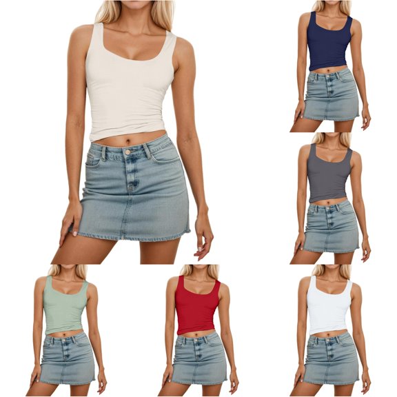 Gyujnb Women Y2K Square Neck Sleeveless Crop Cami Tank Top, Slim Fit Basic Casual Going‑Out Camisole,Beige