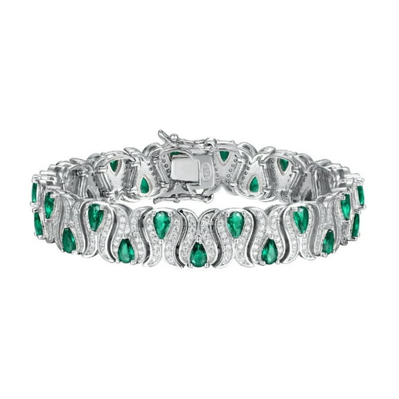 18K Gold Plated Created Emerald Bracelet S925 Sterling Silver Tennis Bracelet for Women