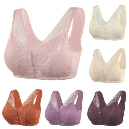 

Women s Sports Front Closure Extra-Elastic Breathable Lace Trim Bra Khaki