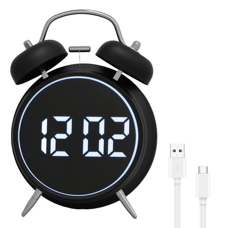Threns Digital Alarm Clock Metal Double Bell Bedside Alarm with LED Display Plug in or Battery Operated for Heavy Sleepers Adults Kids