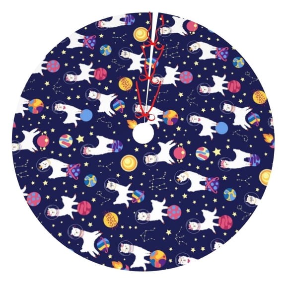 Rateoe Lama in Space Print Christmas Tree Skirt 30" for Xmas Holiday New Year Party Circle Tree Mat Ornaments Decoration