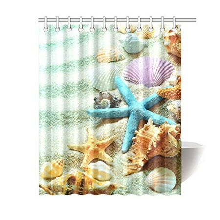 Mkhert Seashells Seashore Beach Shower Curtain Bath Curtain