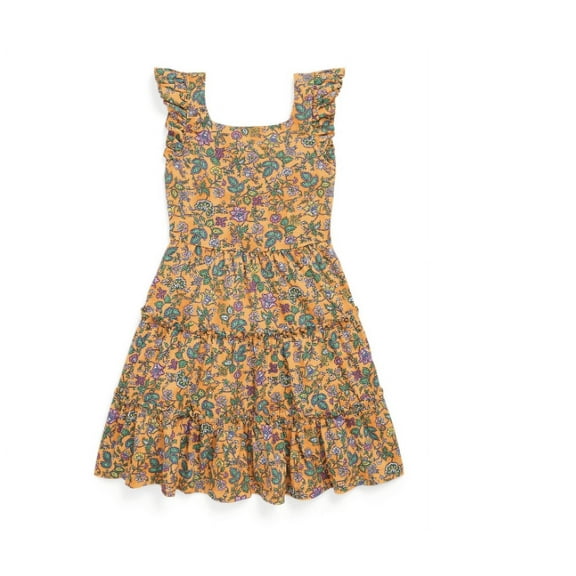 Polo Ralph Lauren Toddler and Little Girls Floral Ruffled Cotton Jersey Dress - Tropical Woodblock with Dark Pink