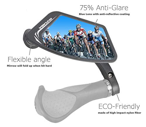 Venzo Bicycle Bike Accessories Handlebar Mount Mirrors Set Silver or Blue Lens 75% Anti-Glare Glass Road Mountain Side Rear View Left or Right or Pair 