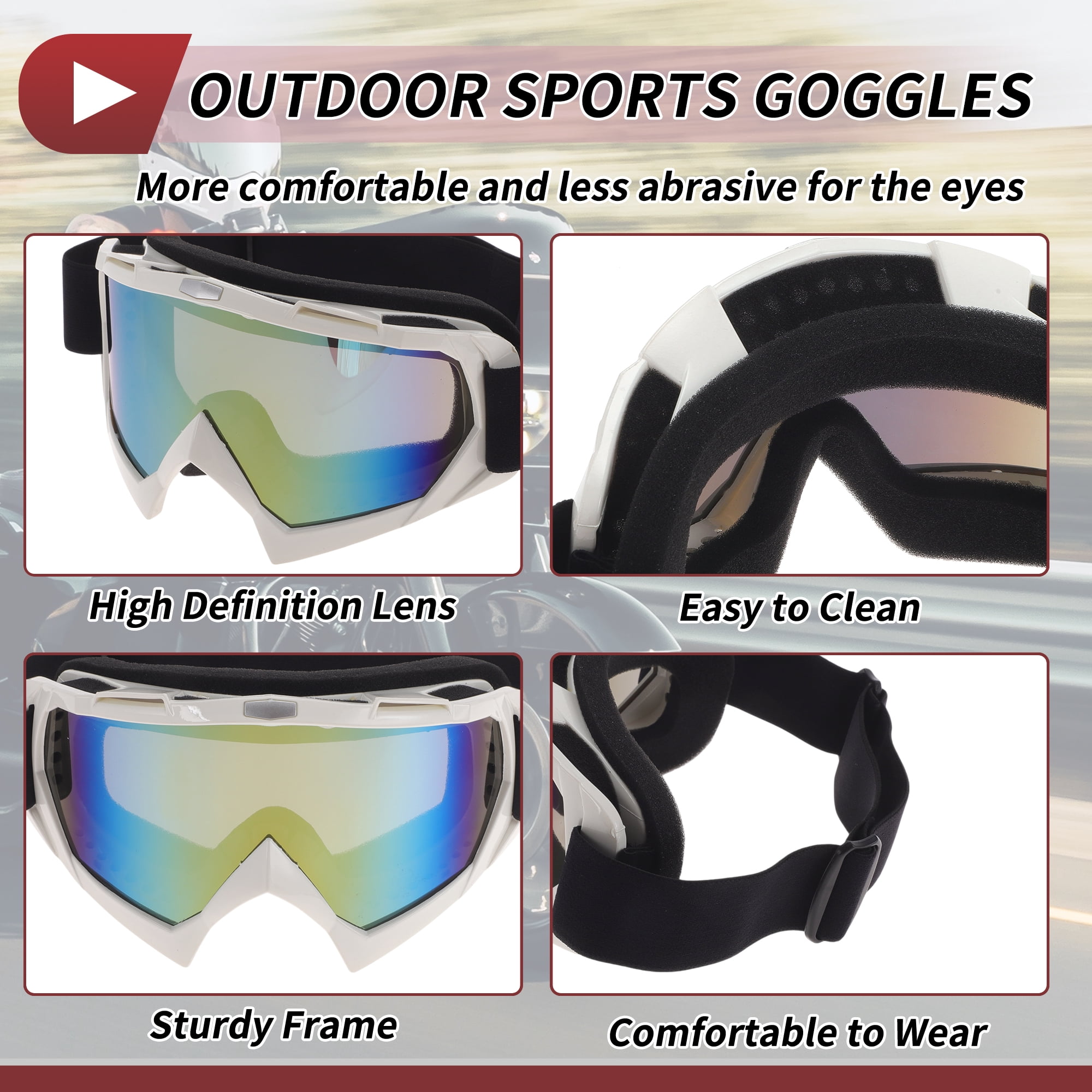 Unique Bargains Motorcycle Riding Goggles PC TPU Cycling Sunglasses Colorful Lens White Frame