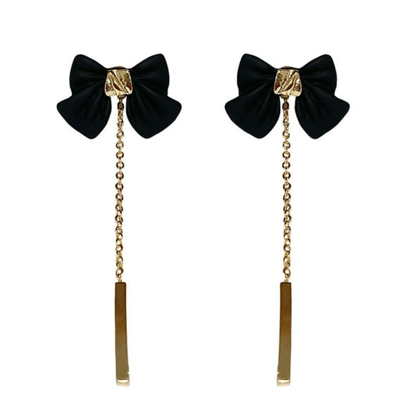 Lifetechs 1 Pair Ear Studs Detachable Golden Long Chain Tassel Elegant Gift Black Bowknot Women Earrings Jewelry