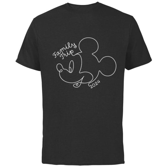 Disney Mickey Mouse Line Drawing Family Trip Vacation 2024 - Short Sleeve Cotton T-Shirt for Adults - Customized-Black