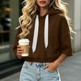 thumbnail image 5 of LEKWK Cropped Hoodie Women Drop Shoulder Short Sleeve Sweatshirt Drawstring Loose Fit Pullover Tops with Pocket Fall Casual Activewear Brown XXL, 5 of 7