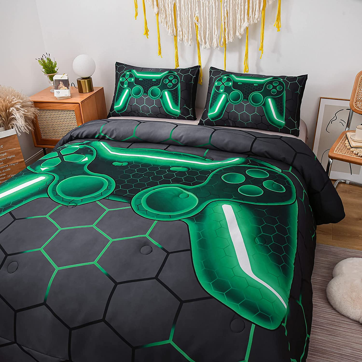 NTBED Game Console Comforter Set Kids 3D Gaming Geometric Lightweight Bedding Sets Green Twin