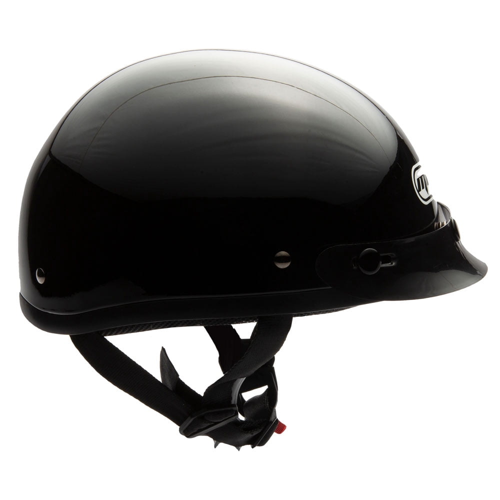 MMG Motorcycle Half Helmet Beanie DOT with goggles Gloss Black (Medium) Model 29