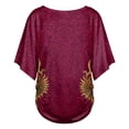 thumbnail image 5 of Mexico 2026 Soccer Cup Style V-Neck Tunic for Women, Short Sleeve Loose Fit Top with Gold Letter & Flame Graphic, Lightweight Breathable Jersey, 1 PC Wine L, 5 of 5