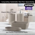 thumbnail image 3 of Decorative Plastic Bathroom Accessories Set, Taupe (Set of 4) Soap Dish, Liquid Dispenser, Toothbrush Holder Cup, Vanity Organizer Tray - Bath Accessory Countertop Decor Gift - Ribbed Design, 3 of 7
