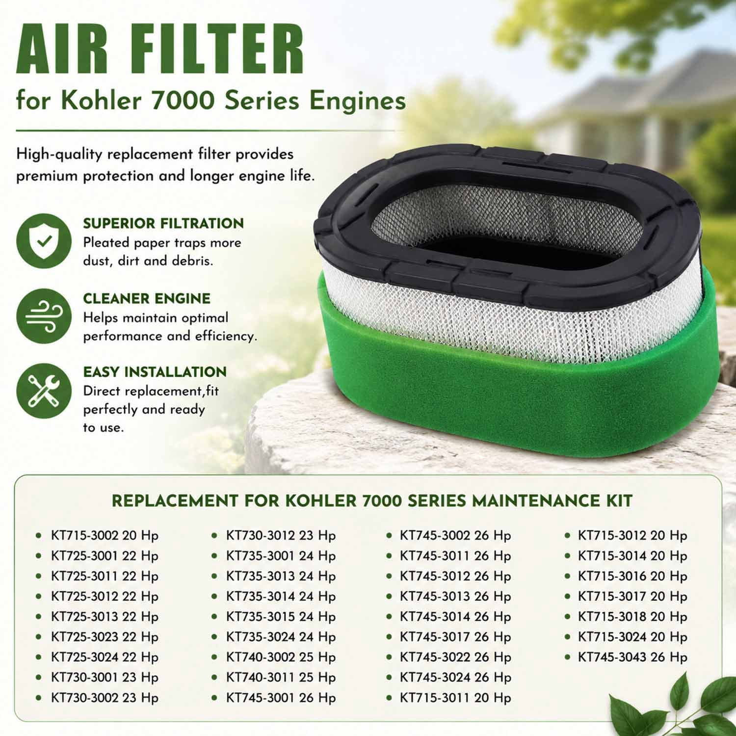 7000 Maintenance Kit 32 083 09-S Air Filter for Kohler 32 883 09-S1 KT715 KT725 KT730 KT735 KT740 KT745 19HP-26HP Engine Lawn Mower