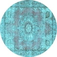 thumbnail image 1 of Ahgly Company Indoor Round Medallion Light Blue Traditional Area Rugs, 5' Round, 1 of 4