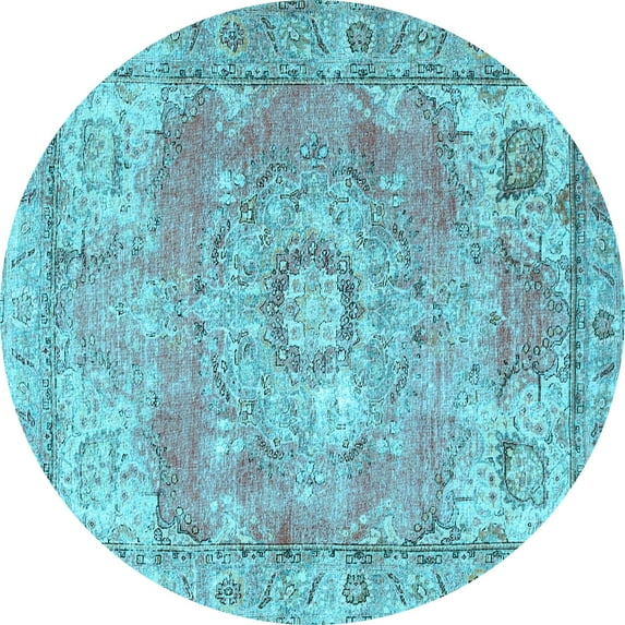 Ahgly Company Indoor Round Medallion Light Blue Traditional Area Rugs, 5' Round